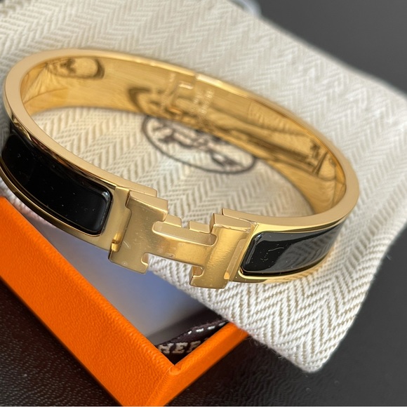 Size GM New HERMES Black GHW Clic H Bracelet Bangle with Receipt - Picture 2 of 8